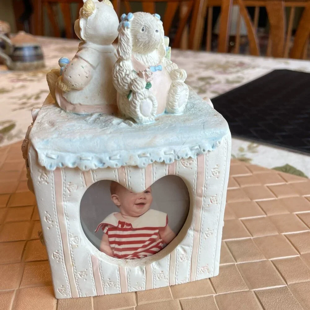Vintage Terragrafics Hand Painted 4 Sided Babies Photo Cube